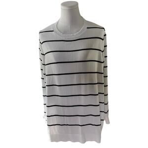 Calvin Klein XL‎ White Black Striped Cotton Pullover Sweater 100% Cotton
